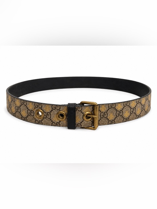 Gucci Accessories - Gucci GG Supreme Monogram Bee Belt Brown Canvas Black Leather Size 36
